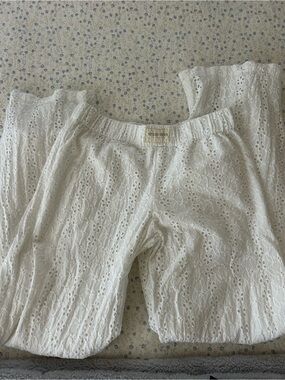 Studio White Eyelet Wide-Leg Pants